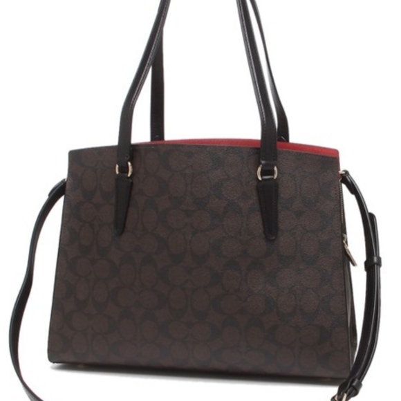 COACH C4075 TATUM CARRYALL TOTE BROWN SIGNATURE WITH BLACK LEATHER NEW WITH TAGS - Picture 10 of 12